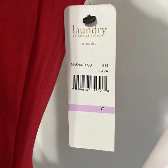 Laundry By Shelli Segal "NEW" Lava Red Ruched Drape Sleeveless Dress Size 6 - Picture 3 of 10